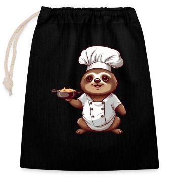 Chef comique paresseux mignon avec la conception de chapeau de chef - Sac cadeau en coton avec cordon (25 x 30 cm) - noir - Devant