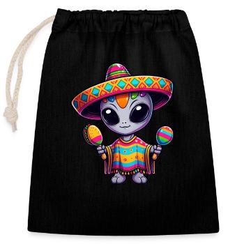 Cinco de Mayo Alien Mignon Dessin Animé Yeux Verts Design - Sac cadeau en coton avec cordon (25 x 30 cm) - noir - Devant