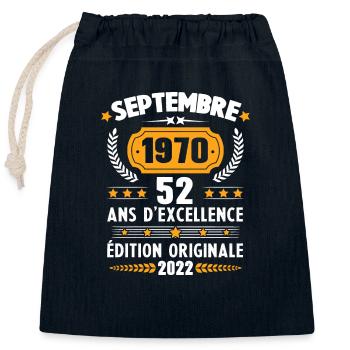 Cadeau D'anniversaire Rétro 52 Ans Septembre 1970 - Sac cadeau en coton avec cordon (25 x 30 cm) - bleu marine - Devant