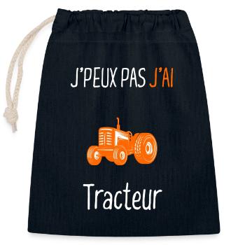 J'peux pas j'ai Tracteur - Sac cadeau en coton avec cordon (25 x 30 cm) - bleu marine - Devant