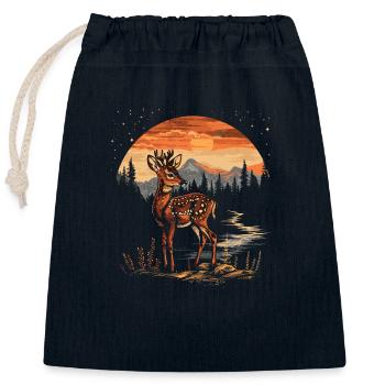 Faon Cerf Forêt Chevreuil Nature Coucher de Soleil - Sac cadeau en coton avec cordon (25 x 30 cm) - bleu marine - Devant
