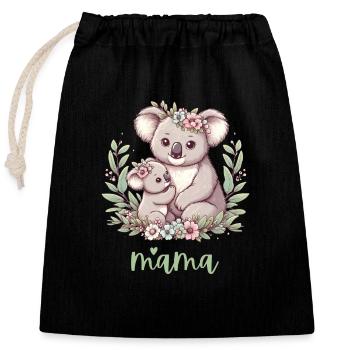 Maman Koala ours câlin I Couronne florale maman I Koala - Sac cadeau en coton avec cordon (25 x 30 cm) - noir - Devant