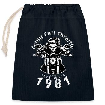 44. Geburtstag à plein régime depuis 09/1981 - Sac cadeau en coton avec cordon (25 x 30 cm) - bleu marine - Devant