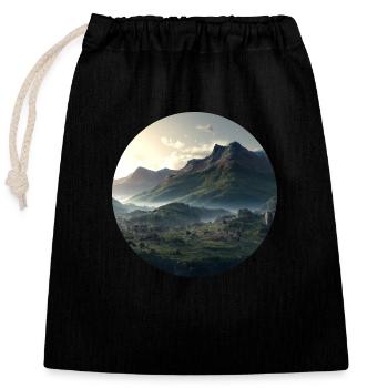 Wunderschöne Berglandschaft im Nebel - Verschließbarer Geschenkbeutel aus Baumwolle (25x30cm) - Schwarz - Vorne