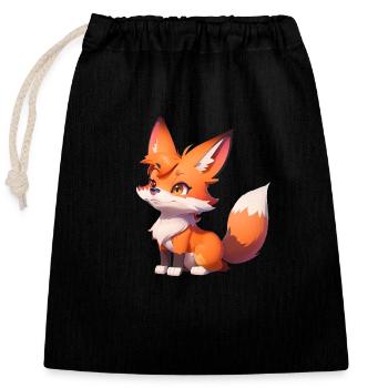 Adorable Chibi Fox - Closable cotton gift bag (25x30cm) - black - Front