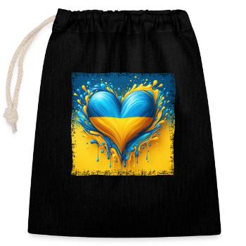 Ukraine Herz Flagge Wassertropfen Design - Verschließbarer Geschenkbeutel aus Baumwolle (25x30cm) - Schwarz - Vorne