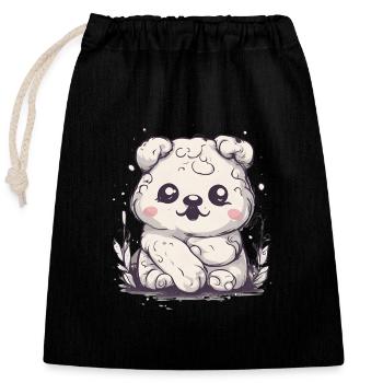 Cute Kawaii Fluffy White Animal Adorable Eyes - Closable cotton gift bag (25x30cm) - black - Front