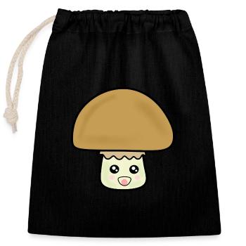 Pilz Champignon cute mit Gesicht - Verschließbarer Geschenkbeutel aus Baumwolle (25x30cm) - Schwarz - Vorne