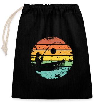 Pêche Pêcheur Bateau Rétro Coucher de soleil - Sac cadeau en coton avec cordon (25 x 30 cm) - noir - Devant