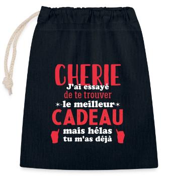 Chérie Saint Valentin Amour Couple Humour - Sac cadeau en coton avec cordon (25 x 30 cm) - bleu marine - Devant