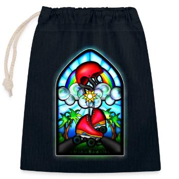Holy Skates - Kirchenfenster mit Rollschuhen - Verschließbarer Geschenkbeutel aus Baumwolle (25x30cm) - Navy - Vorne