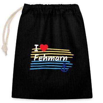 I love Fehmarn coastal look - Closable cotton gift bag (25x30cm) - black - Front