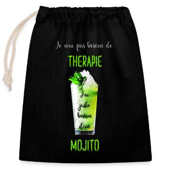 Thérapie mojito besoin unique - Sac cadeau en coton avec cordon (25 x 30 cm) - noir - Devant