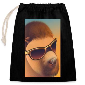 Cool Comic Portrait of Capybara with sunglasses - Closable cotton gift bag (25x30cm) - black - Front