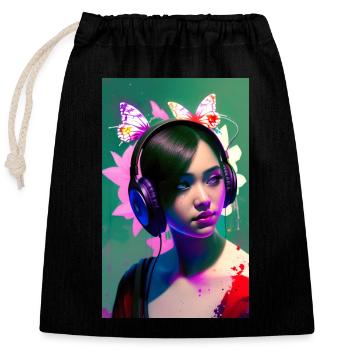 ARTWORK Headphones Girl Lea - Closable cotton gift bag (25x30cm) - black - Front