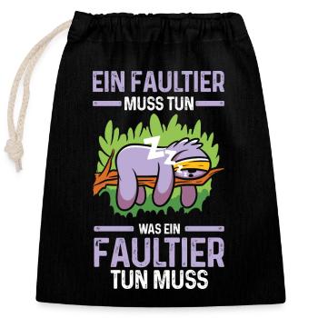 Faultier - Verschließbarer Geschenkbeutel aus Baumwolle (25x30cm) - Schwarz - Vorne