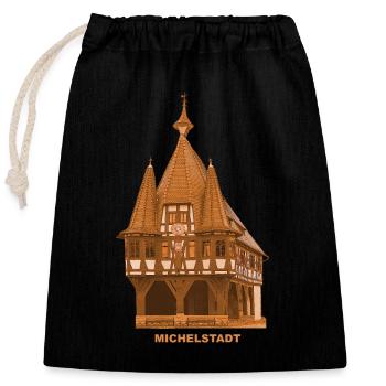 Michelstadt Rathaus Odenwald Hessen - Verschließbarer Geschenkbeutel aus Baumwolle (25x30cm) - Schwarz - Vorne