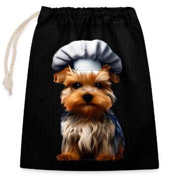 Yorkshire Terrier Chien de cuisine Restaurateur Chiot - Sac cadeau en coton avec cordon (25 x 30 cm) - noir - Devant