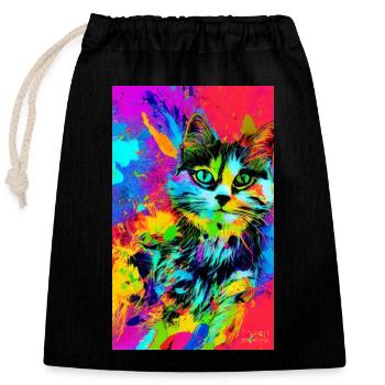 Cat | Pet | Cat Fan | cute | Kitten - Closable cotton gift bag (25x30cm) - black - Front