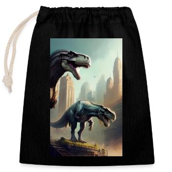 Dinosaures | T-Rex | Tyrannosaure - Sac cadeau en coton avec cordon (25 x 30 cm) - noir - Devant