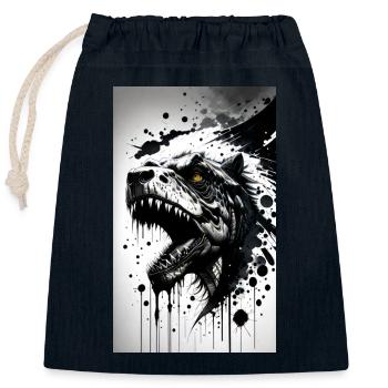 Dinosaures | T-Rex | Tyrannosaure - Sac cadeau en coton avec cordon (25 x 30 cm) - bleu marine - Devant