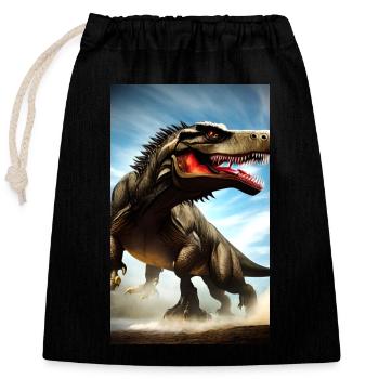 Dinosaures | T-Rex | Tyrannosaure - Sac cadeau en coton avec cordon (25 x 30 cm) - noir - Devant