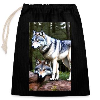 Wolf | Predator | Dog | Mystical - Closable cotton gift bag (25x30cm) - black - Front