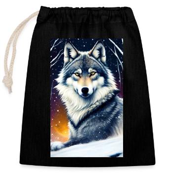 Wolf | Predator | Dog | Mystical - Closable cotton gift bag (25x30cm) - black - Front