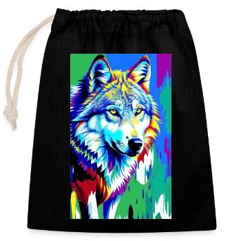 Wolf | Raubtier | Hund | Mystisch - Verschließbarer Geschenkbeutel aus Baumwolle (25x30cm) - Schwarz - Vorne