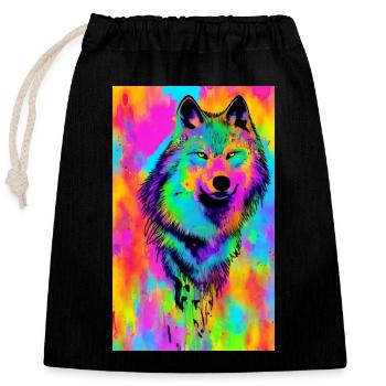 Wolf | Raubtier | Hund | Mystisch - Verschließbarer Geschenkbeutel aus Baumwolle (25x30cm) - Schwarz - Vorne