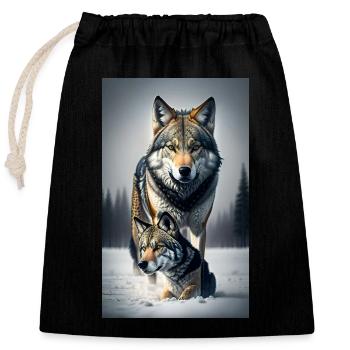 Wolf | Raubtier | Hund | Mystisch - Verschließbarer Geschenkbeutel aus Baumwolle (25x30cm) - Schwarz - Vorne