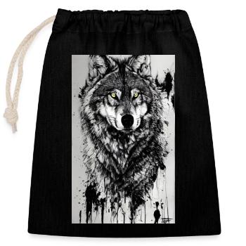 Wolf | Raubtier | Hund | Mystisch - Verschließbarer Geschenkbeutel aus Baumwolle (25x30cm) - Schwarz - Vorne
