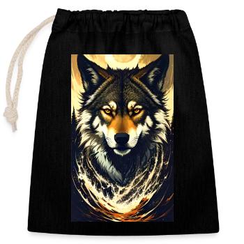 Wolf | Raubtier | Hund | Mystisch - Verschließbarer Geschenkbeutel aus Baumwolle (25x30cm) - Schwarz - Vorne
