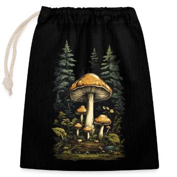 Retro Toadstool Forest & Mushroom Magic Design - Closable cotton gift bag (25x30cm) - black - Front