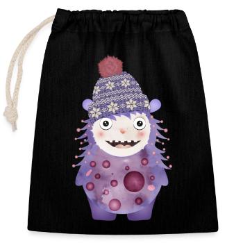 niedliches lilafarbenes Monster mit Winter Mütze - Verschließbarer Geschenkbeutel aus Baumwolle (25x30cm) - Schwarz - Vorne