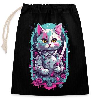 Kawaii Goth Cat with Katana Warrior Cats - Closable cotton gift bag (25x30cm) - black - Front