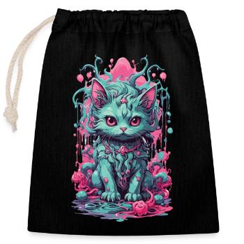 Gothique Pastel chat Halloween démon chaton - Sac cadeau en coton avec cordon (25 x 30 cm) - noir - Devant