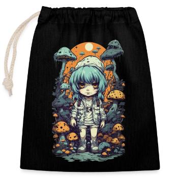 Anime Gothic Mushrooms Nature Magic Design - Closable cotton gift bag (25x30cm) - black - Front