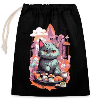 Kawaii Katze Sushi Pastell Liebhaber Japan Style - Verschließbarer Geschenkbeutel aus Baumwolle (25x30cm) - Schwarz - Vorne