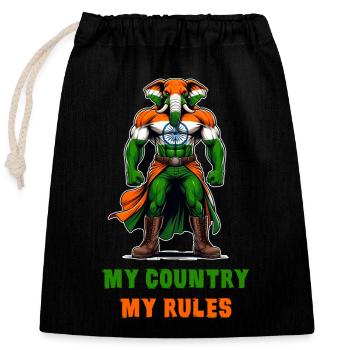 Mon pays, mes règles, l'Inde, l'éléphant - Sac cadeau en coton avec cordon (25 x 30 cm) - noir - Devant