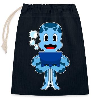 Ordinateur portable Octopus - Sac cadeau en coton avec cordon (25 x 30 cm) - bleu marine - Devant