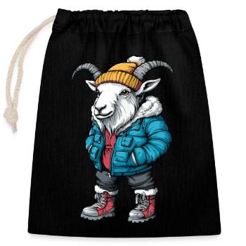 Mountain Goat Fashion Winter - Closable cotton gift bag (25x30cm) - black - Front