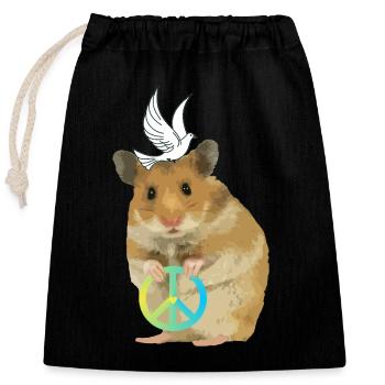 Hamster Menno Frieden Peace Friedenstaube - Verschließbarer Geschenkbeutel aus Baumwolle (25x30cm) - Schwarz - Vorne
