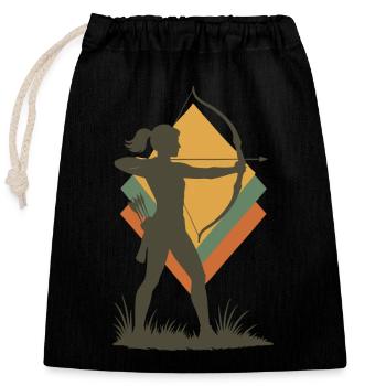 archery bow target archer silhouette - Closable cotton gift bag (25x30cm) - black - Front