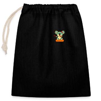 Koala Retro Pocket Design eats with chopsticks - Closable cotton gift bag (25x30cm) - black - Front