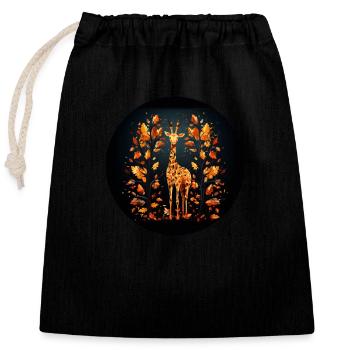 Autumn colorful leaves giraffe - Closable cotton gift bag (25x30cm) - black - Front