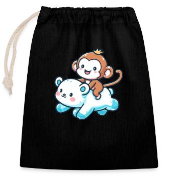 Ours polaire Mignon Singe de Compagnie - Sac cadeau en coton avec cordon (25 x 30 cm) - noir - Devant