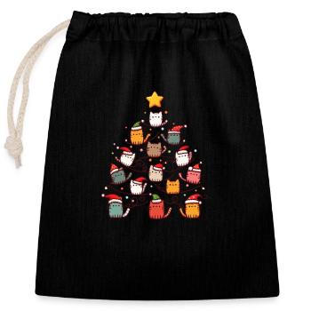 Katzen-Weihnachtsbaum: Festliche Tierliebe - Verschließbarer Geschenkbeutel aus Baumwolle (25x30cm) - Schwarz - Vorne