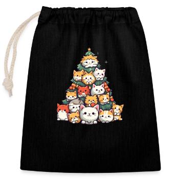 Christmas Magic: Cartoon Cats in the Christmas Tree - Closable cotton gift bag (25x30cm) - black - Front