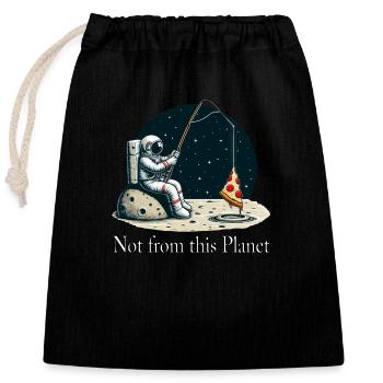 Astronaut Pizza Fishing in Space - Closable cotton gift bag (25x30cm) - black - Front